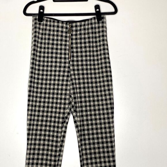 Zara Gingham Plaid Zip Front High Waist Leggings Women's Size Medium - Picture 4 of 9